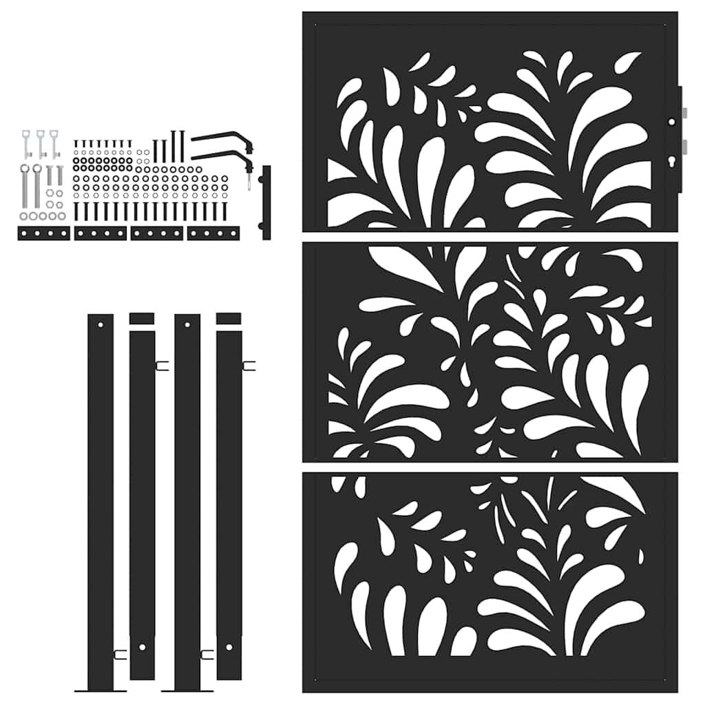 vidaXL Πύλη κήπου Μαύρη 105x155 cm Ατσάλινο σχέδιο κύματος