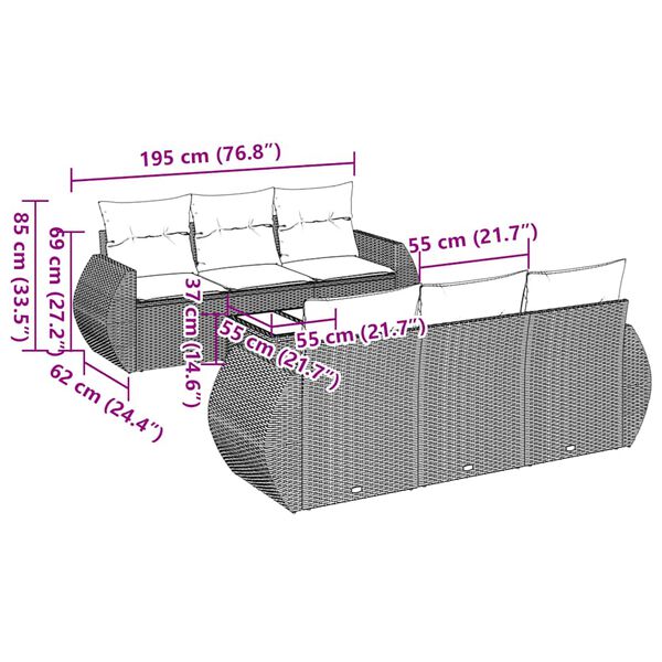 vidaXL Καναπές Σετ 7 Τεμαχίων Μαύρο Συνθετικό Ρατάν με Μαξιλάρια