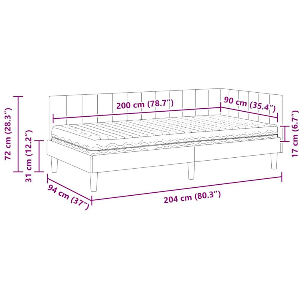 vidaXL Κρεβάτι Γωνίας με στρώμα Τιρκουάζ 90 x 200 cm Βελούδο