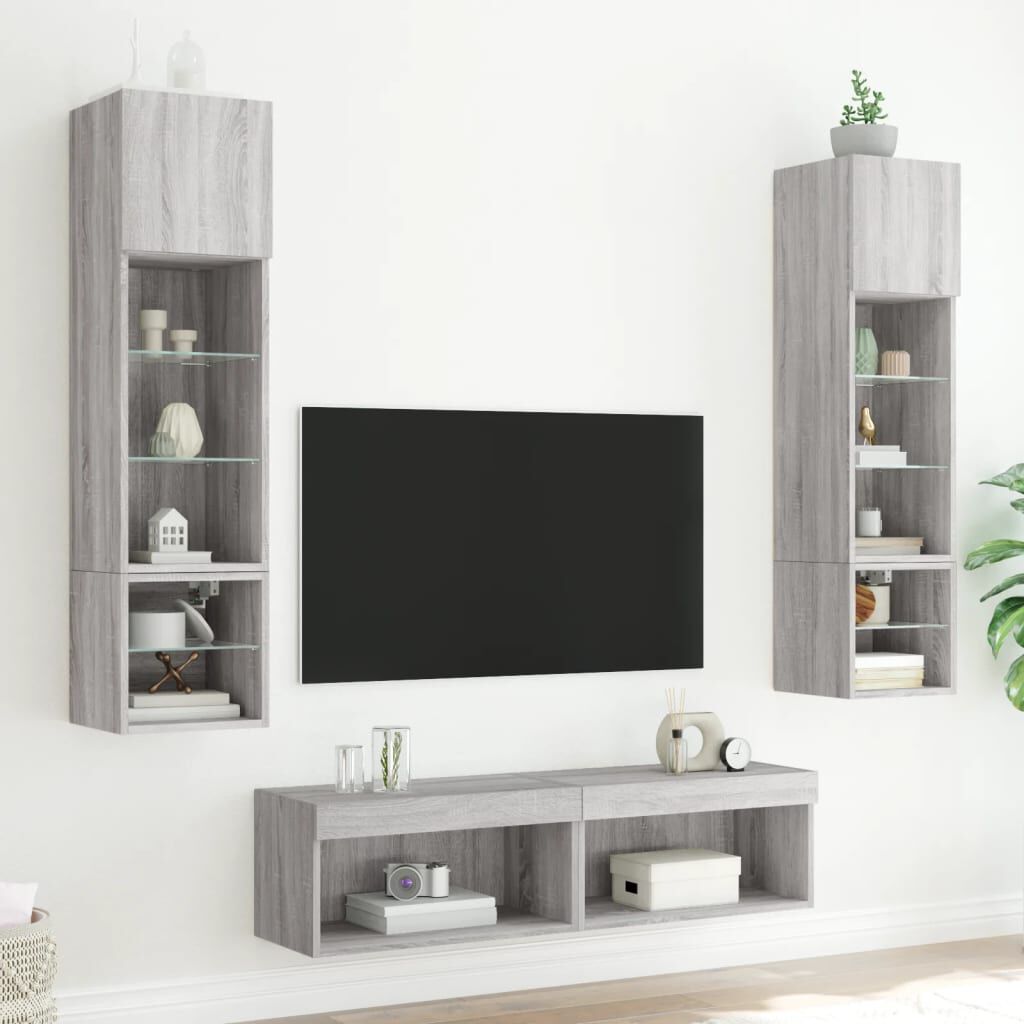 vidaXL Έπιπλα Τοίχου Τηλεόρασης 6 τεμ. LED Γκρι Sonoma από Επεξ. Ξύλο