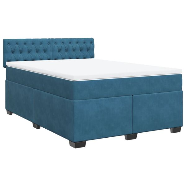 vidaXL Κρεβάτι Boxspring με Στρώμα Μπλε 140x190 εκ. Βελούδινο
