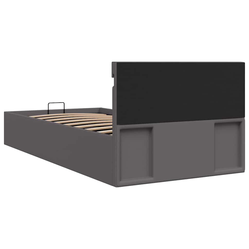 vidaXL Πλαίσιο Κρεβατιού Αποθ. Χώρο/LED Γκρι 90x200 εκ. Δερματίνη