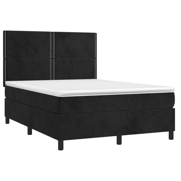vidaXL Κρεβάτι Boxspring με Στρώμα & LED Μαύρο 140x190 εκ. Βελούδινο