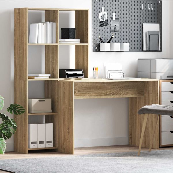 vidaXL Γραφείο Sonoma Δρυς 138.5 x 55 x 143 εκ Επεξεργασμένο ξύλο