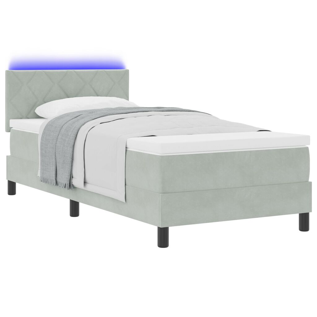 vidaXL Κρεβάτι με ελατήριο και στρώμα & LED Φωτεινό Γκρί 100x200 εκ Βελούδο