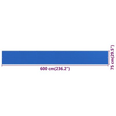 vidaXL Διαχωριστικό Βεράντας Μπλε 75x600 εκ. από HDPE