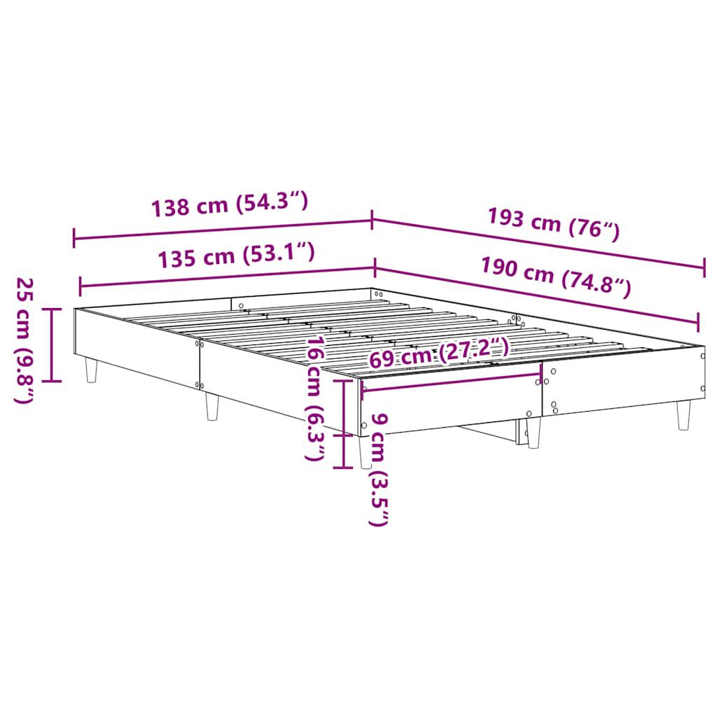 vidaXL Πλαίσιο κρεβατιού χωρίς στρώμα 135x190 εκ. Επεξεργασμένο Ξύλο