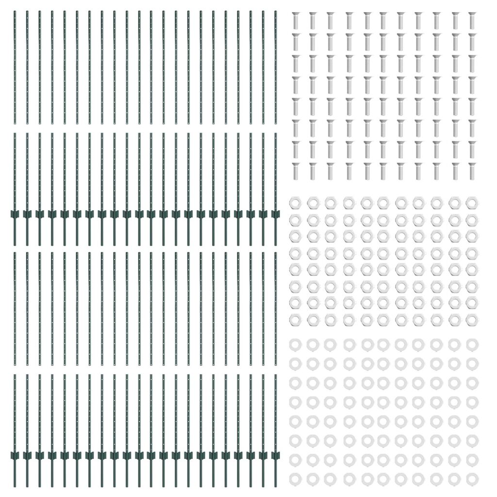 vidaXL Ασημένιοι Πόλοι Φράχτη 44 pcs Πράσινο 100 x 1.6 μ