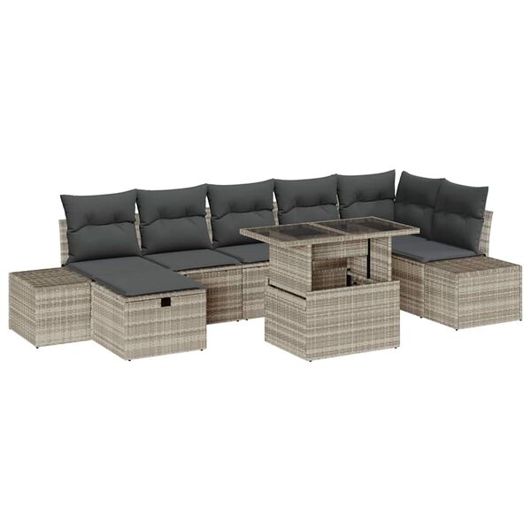 vidaXL Σετ Καναπέ Κήπου 8 pcs Ανοιχτό γκρι συνθετικό ρατάν
