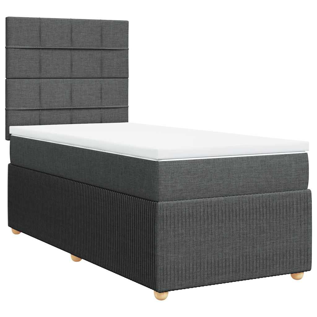vidaXL Κρεβάτι Boxspring με Στρώμα Σκούρο Γκρι 90x200 εκ. Υφασμάτινο