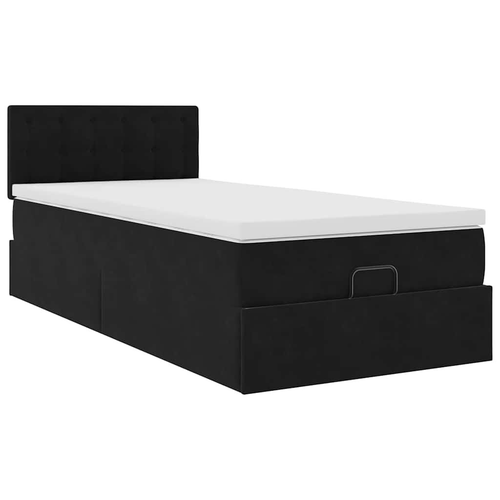 vidaXL Οθωμανικό κρεβάτι με στρώμα & LEDs Μαύρο 90x190cm Velvet