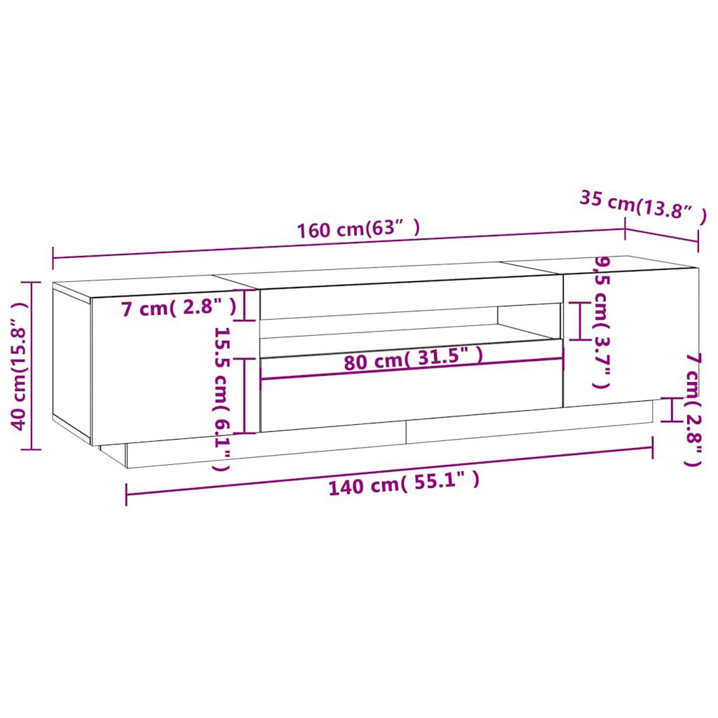 vidaXL Έπιπλο Τηλεόρασης με LED Γκρι Sonoma 160x35x40εκ.