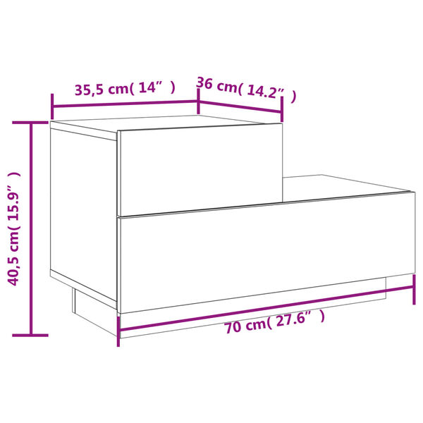 vidaXL Κομοδίνο με Φώτα LED Λευκό 70 x 36 x 40,5 εκ.