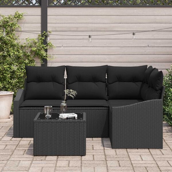 vidaXL Σετ Καναπέ Κήπου 5 pcs Μαύρο Πολυ ράταν
