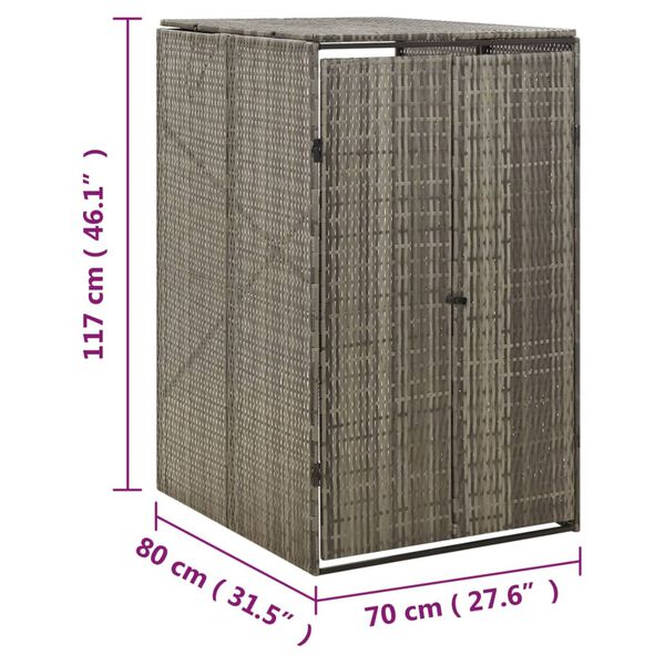 vidaXL Πλαίσιο για Κάδο Απορρ. με Ρόδες Γκρι 70x80x117 εκ. Συνθ. Ρατάν
