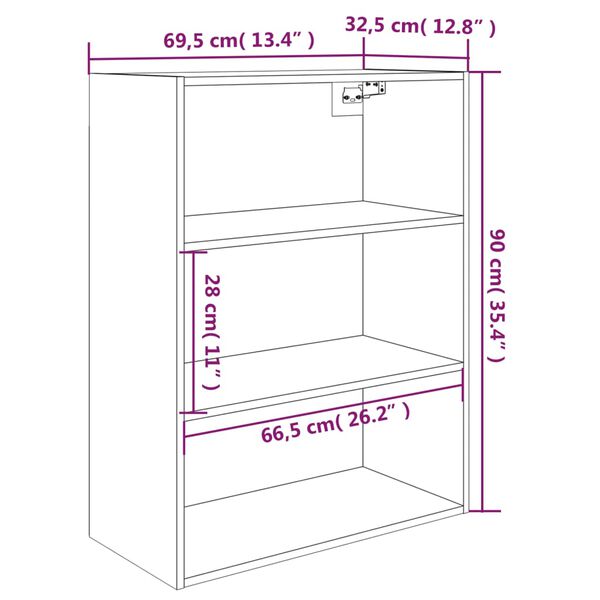 vidaXL Ντουλάπι Τοίχου Κρεμαστό Λευκό 69,5 x 32,5 x 90 εκ.
