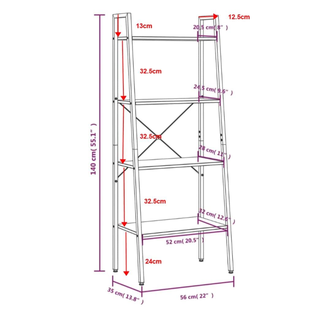 vidaXL Ραφιέρα 4 Επιπέδων Σκούρο Καφέ & Μαύρο 56x35x140 εκ.