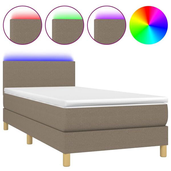 vidaXL &Kappa;&rho;&epsilon;&beta;ά&tau;&iota; Boxspring &mu;&epsilon; &Sigma;&tau;&rho;ώ&mu;&alpha; & LED Taupe 80x200 &epsilon;&kappa;. &Upsilon;&phi;&alpha;&sigma;&mu;ά&tau;&iota;&nu;&omicron;