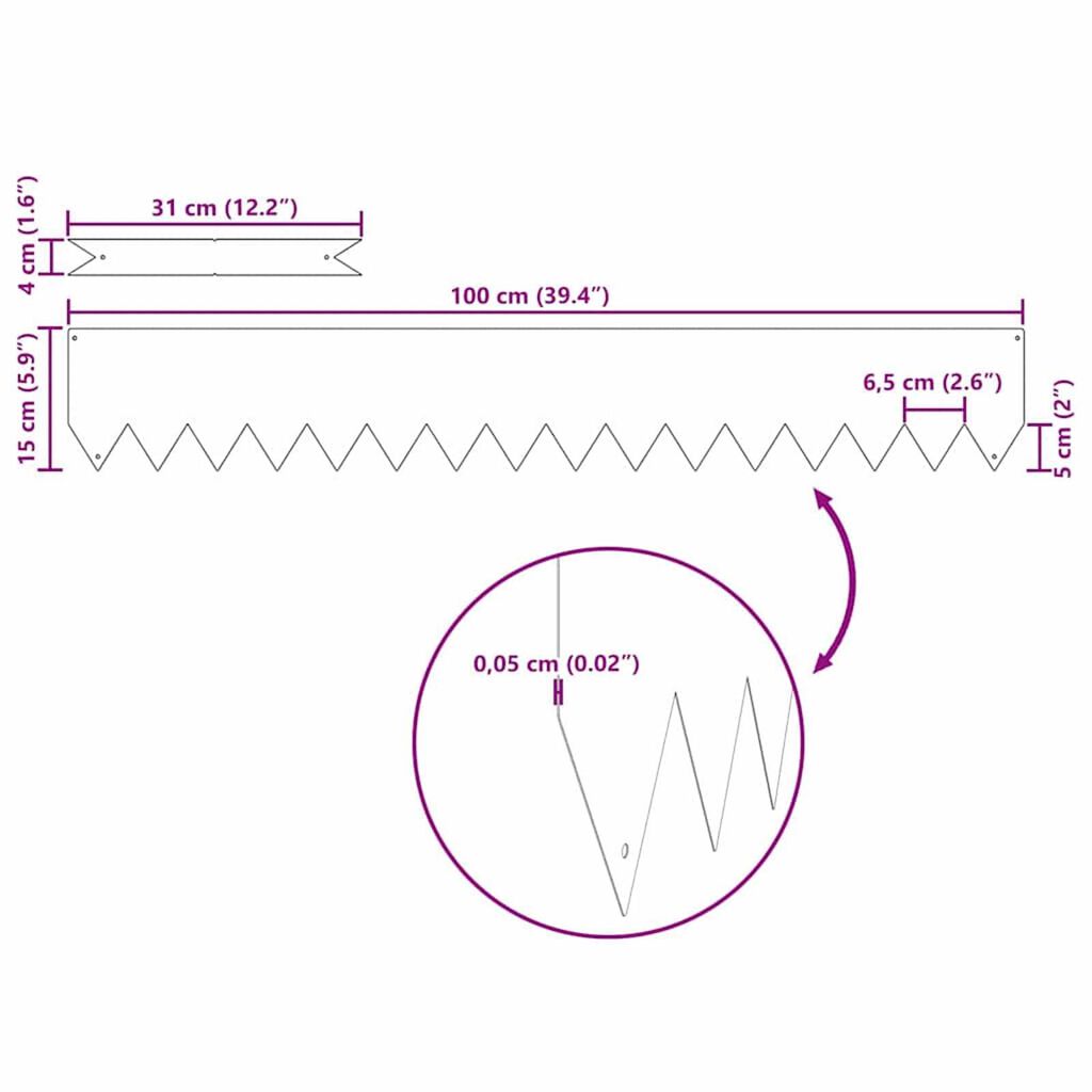 vidaXL Περιγράμματα γκαζόν 10 pcs Ασημί 100 x 0.5 x 15 εκ