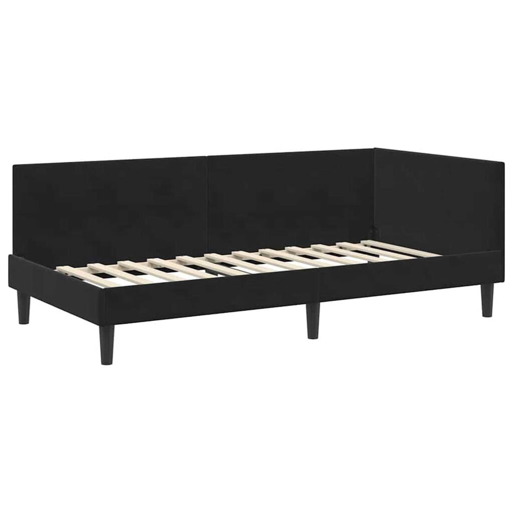 vidaXL Κρεβάτι Γωνίας Μαύρο 90 x 190 cm Βελούδο και Εργοστασιακό ξύλο