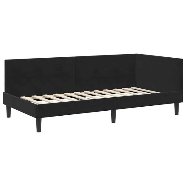 vidaXL Κρεβάτι Γωνίας Μαύρο 90 x 190 cm Βελούδο και Εργοστασιακό ξύλο
