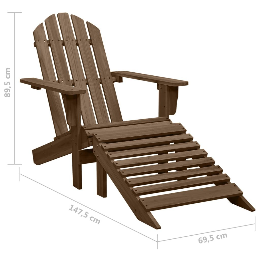 vidaXL Καρέκλα Κήπου Adirondack Καφέ με Ottoman & Τραπέζι Ξύλο Ελάτης