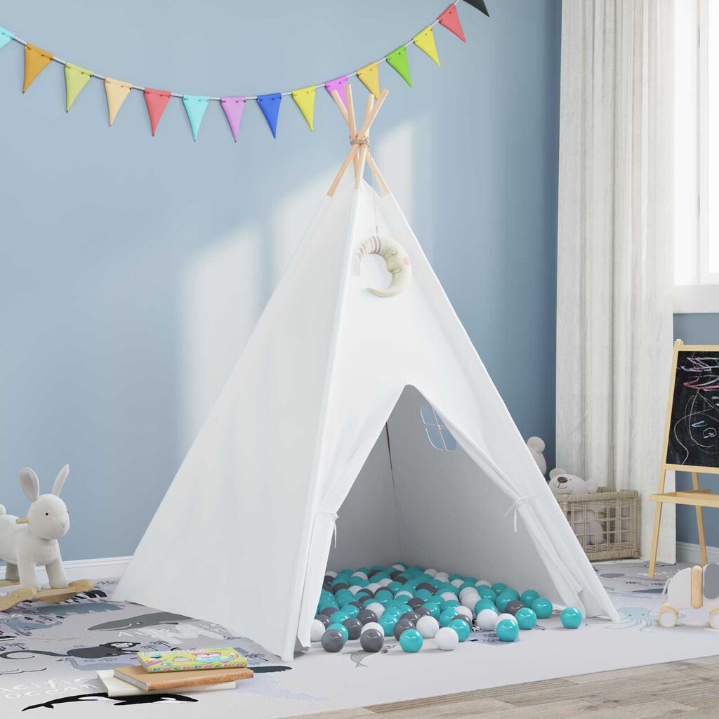 vidaXL Σκηνίτσα Teepee Λευκό 120 x 120 x 150 cm Υφάσμα, Πλαστικό