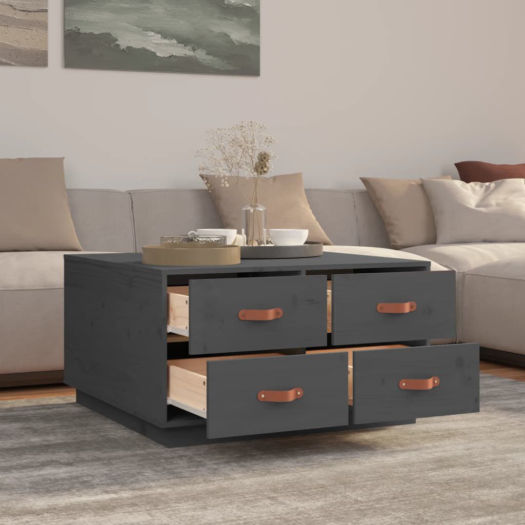 vidaXL Τραπεζάκι Σαλονιού Γκρι 80 x 80 x 45 εκ. από Μασίφ Ξύλο Πεύκου