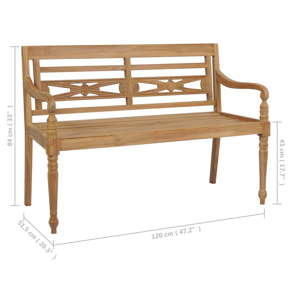 vidaXL Παγκάκι Κήπου Batavia 120 εκ. Ξύλο Teak με Λευκό Κρεμ Μαξιλάρι