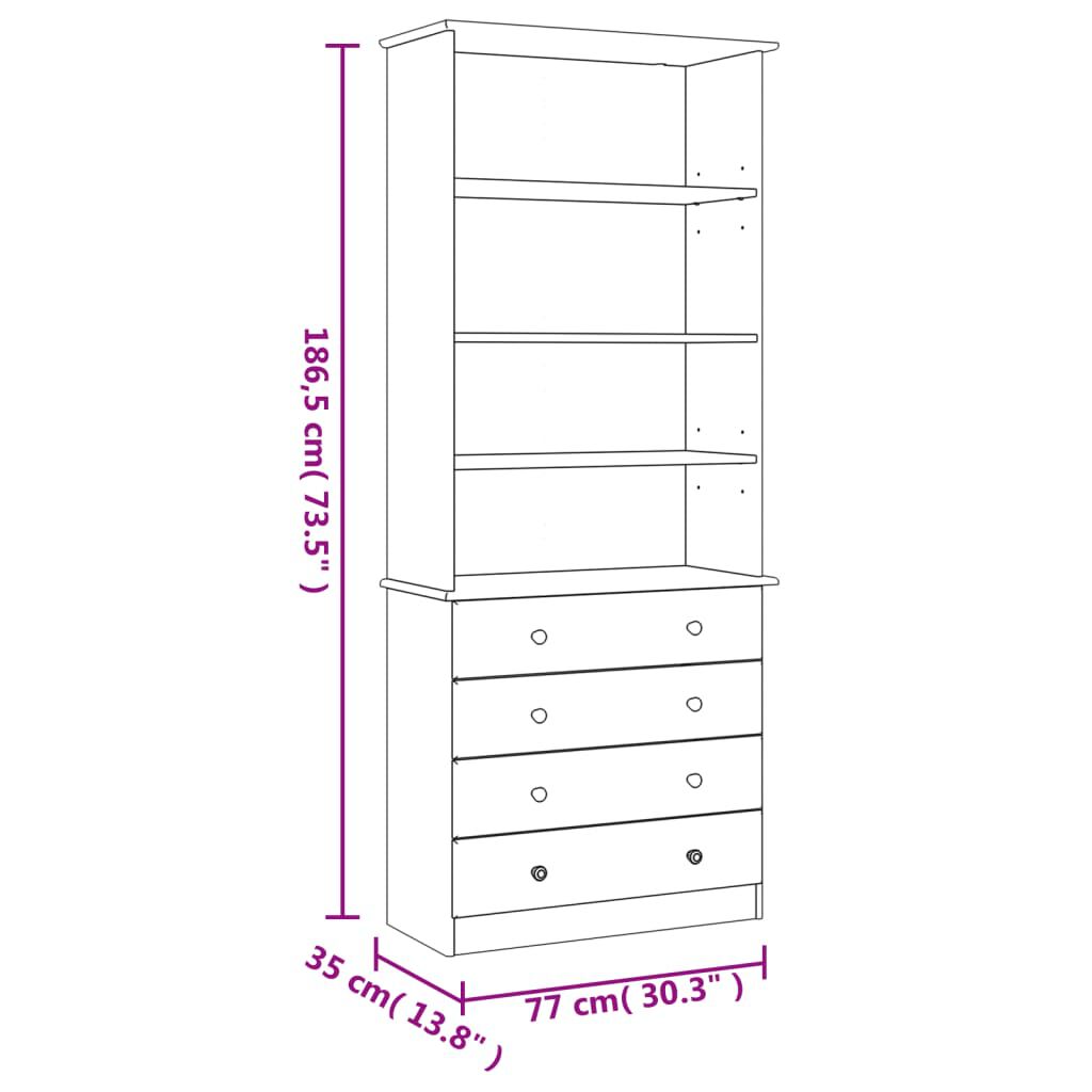 vidaXL Βιβλιοθήκη με Συρτάρια ALTA Λευκή 77x35x186,5 εκ. Μασίφ Πεύκο