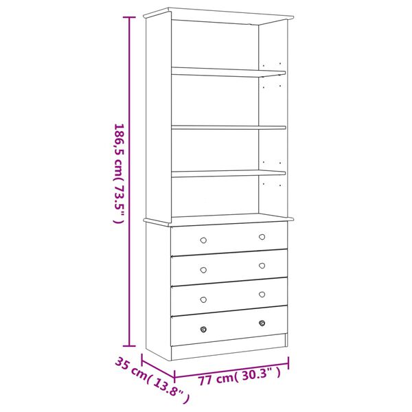 vidaXL Βιβλιοθήκη με Συρτάρια ALTA Λευκή 77x35x186,5 εκ. Μασίφ Πεύκο