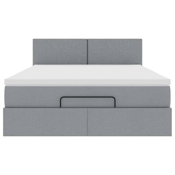 vidaXL Οθωμανικό κρεβάτι με στρώμα&LEDs Ανοιχτό γκρι 140x190cm Ύφασμα