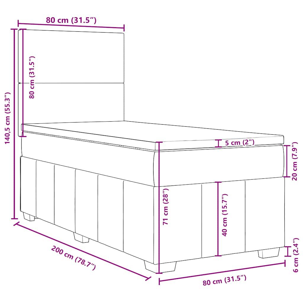 vidaXL Κρεβάτι Boxspring με Στρώμα Taupe 80x200 εκ. Υφασμάτινο