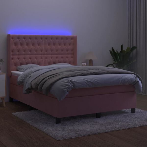 vidaXL &Kappa;&rho;&epsilon;&beta;ά&tau;&iota; Boxspring &mu;&epsilon; &Sigma;&tau;&rho;ώ&mu;&alpha; & LED &Rho;&omicron;&zeta; 140x190 &epsilon;&kappa;. &Beta;&epsilon;&lambda;&omicron;ύ&delta;&iota;&nu;&omicron;