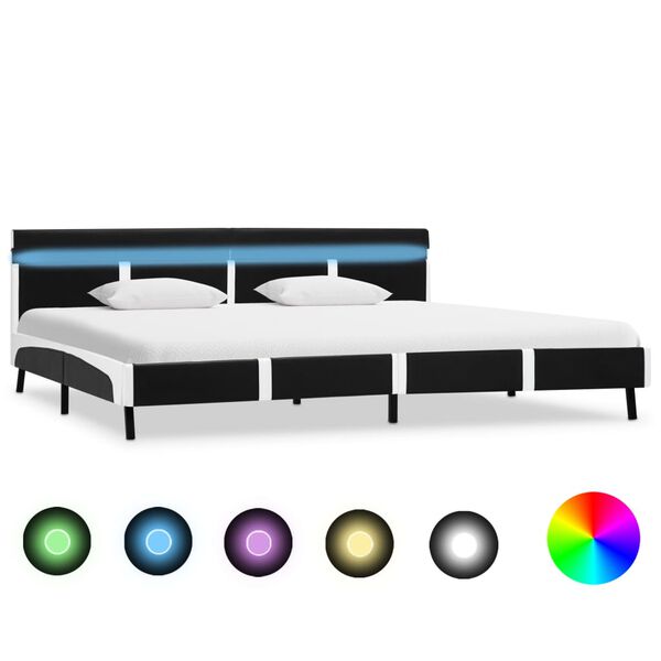 vidaXL Πλαίσιο Κρεβατιού με LED Μαύρο 180x200 εκ. από Συνθετικό Δέρμα