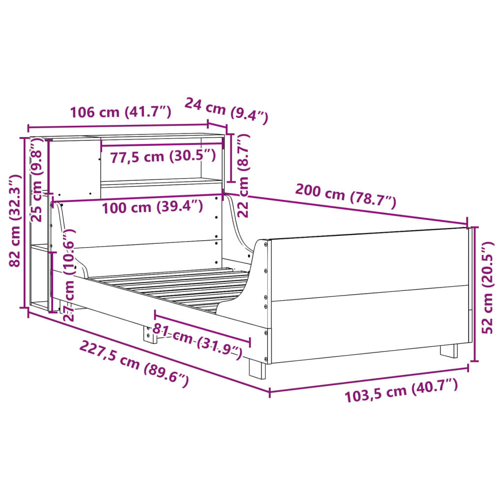 vidaXL Σκελετός Κρεβ. Χωρίς Στρώμα Καφέ Κεριού 100x200 εκ Μασίφ Πεύκο