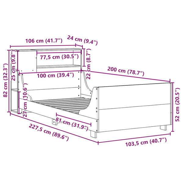 vidaXL Σκελετός Κρεβ. Χωρίς Στρώμα Καφέ Κεριού 100x200 εκ Μασίφ Πεύκο