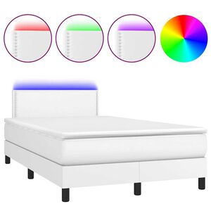 vidaXL Κρεβάτι Boxspring με Στρώμα & LED Λευκό 120x190 εκ. Συνθ. Δέρμα