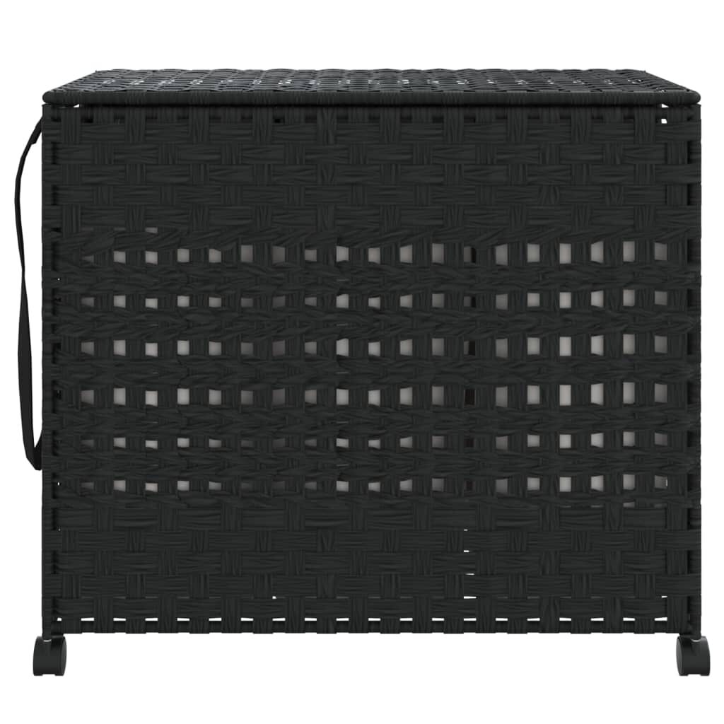 vidaXL Καλάθι Άπλυτων με Τροχούς Μαύρο 66x35x60 εκ. από Ρατάν