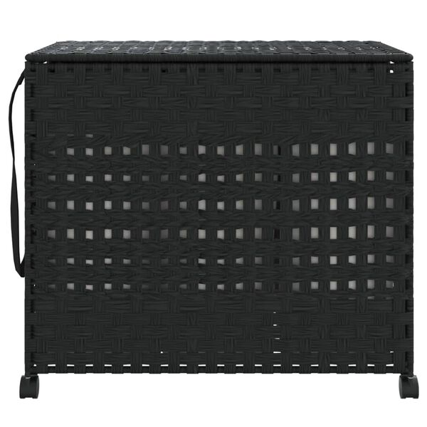 vidaXL Καλάθι Άπλυτων με Τροχούς Μαύρο 66x35x60 εκ. από Ρατάν