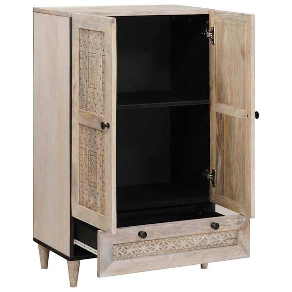 vidaXL Highboard με συρτάρι Λευκό 60 x 33 x 100 εκ. Μασίφ ξύλο μάνγκο