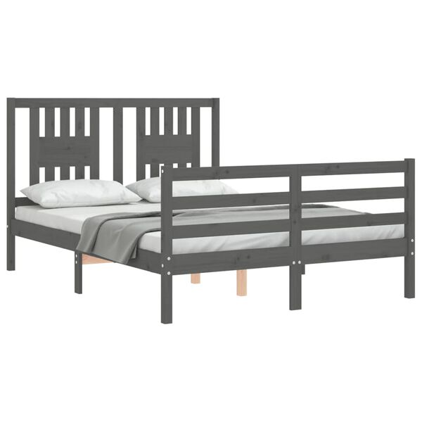 vidaXL Πλαίσιο Κρεβατιού με Κεφαλάρι Γκρι 140x200 εκ. από Μασίφ Ξύλο