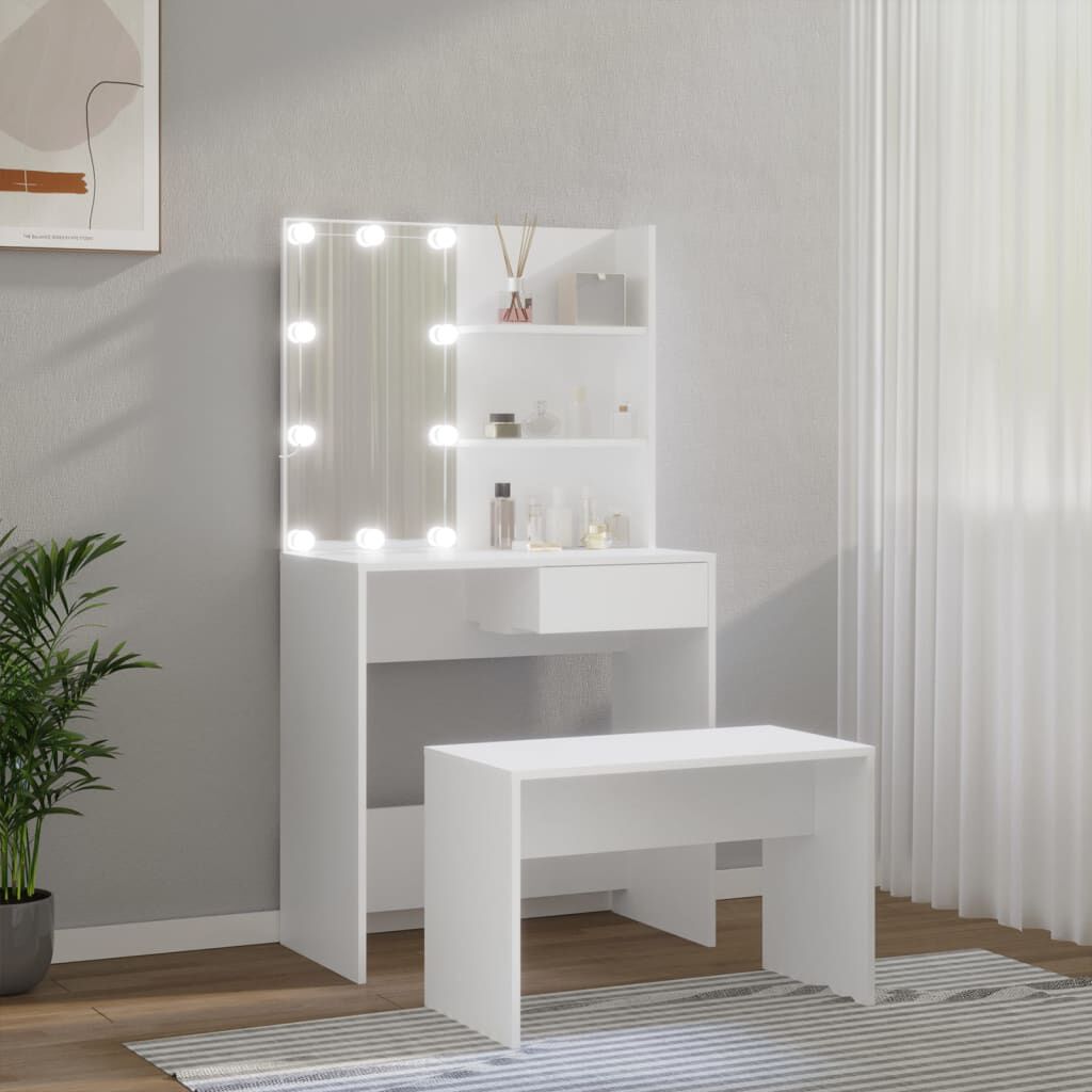 vidaXL Μπουντουάρ Σετ με LED Λευκό από Επεξεργασμένο Ξύλο