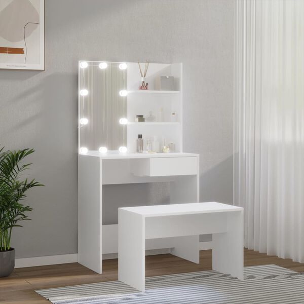 vidaXL Μπουντουάρ Σετ με LED Λευκό από Επεξεργασμένο Ξύλο