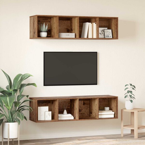 vidaXL Σετ επίπλου τηλεόρασης 2 pcs Παλιό ξύλο 37 x 37 x 142.5 εκ