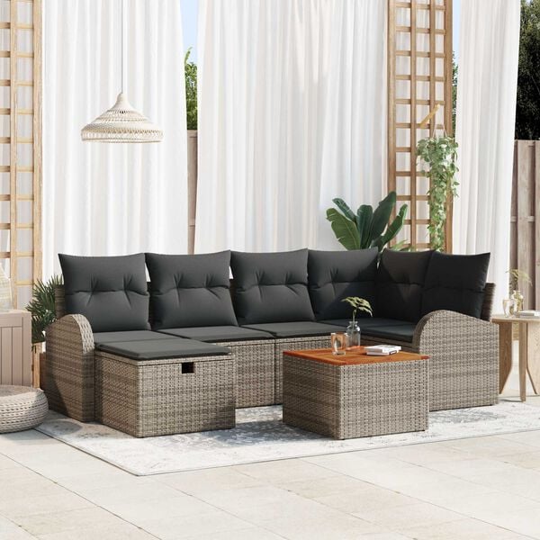 vidaXL Σετ Καναπέ Κήπου με μαξιλάρι 7 pcs Γκρι Πολυ ράταν
