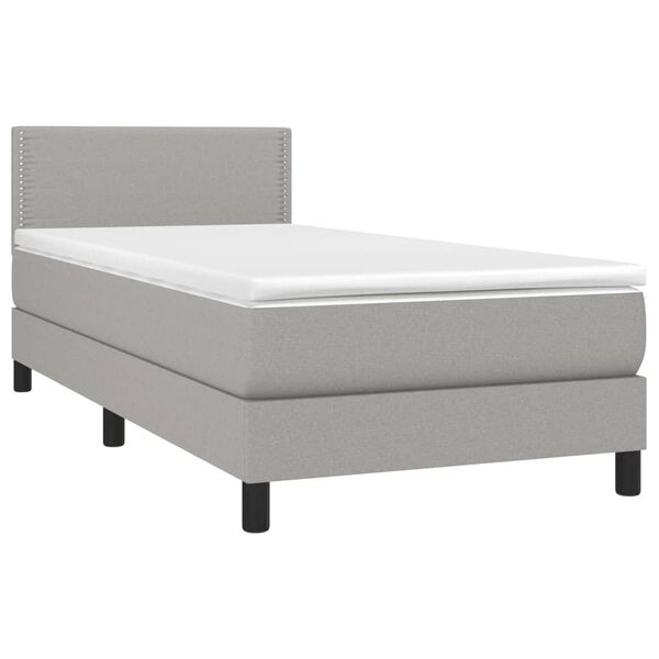 vidaXL Κρεβάτι Boxspring με Στρώμα & LED Αν.Γκρι 90x190 εκ. Υφασμάτινο