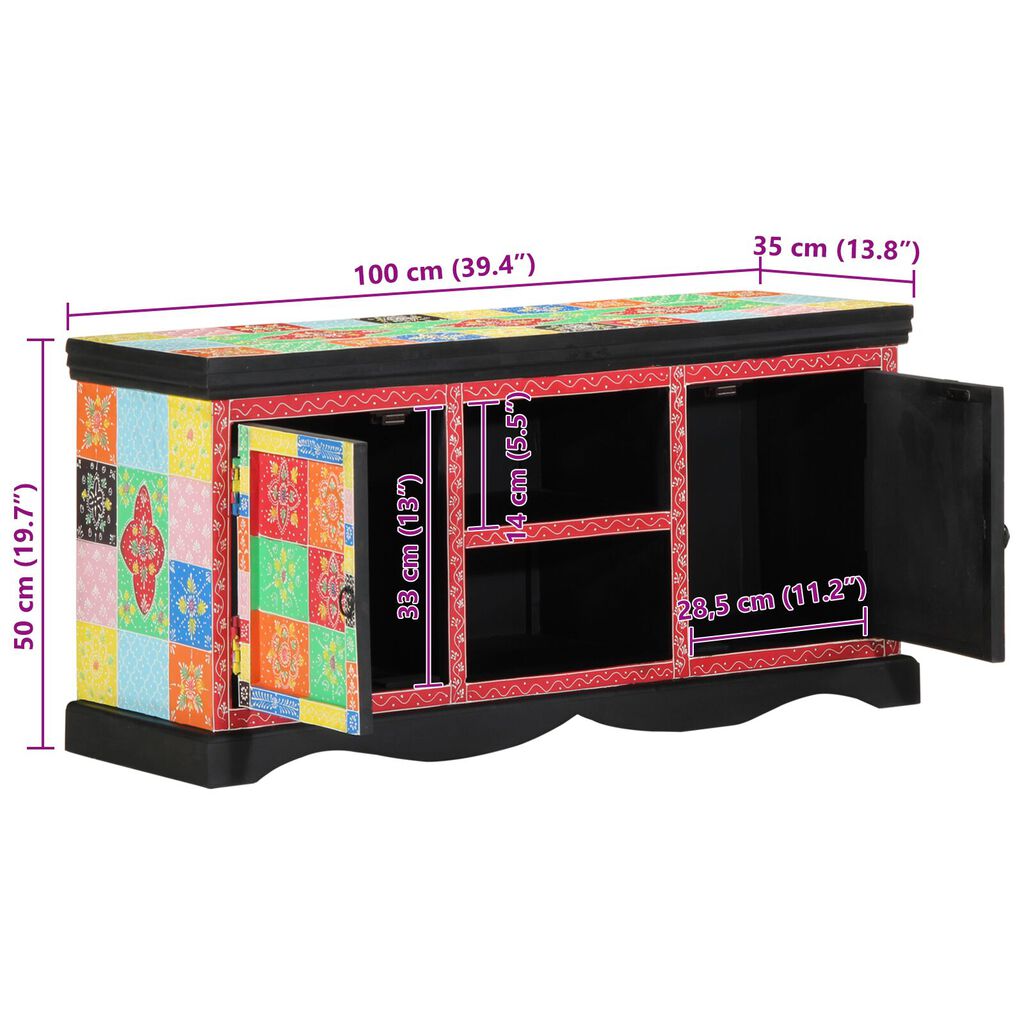 vidaXL Πολύχρωμη Κονσόλα Τηλεόρασης 100x35x50 εκ. από Στερεό Ξύλο Μάνγκο