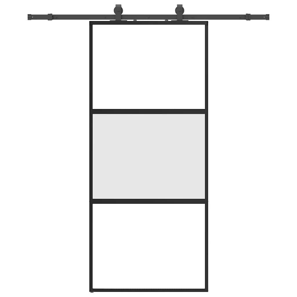 vidaXL Συρόμενη πόρτα με σετ υλικού Μαύρο 90x205 cm γυαλί μετριασμένο