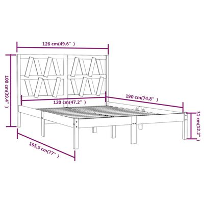vidaXL Πλαίσιο Κρεβατιού Μελί 120x190εκ Μασίφ Ξύλο Πεύκου Small Double